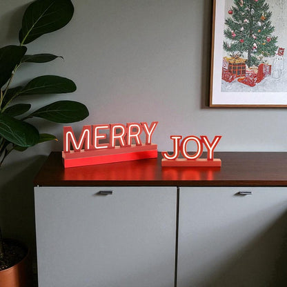 Set of Two Red And White Christmas Tabletop Sign with LED