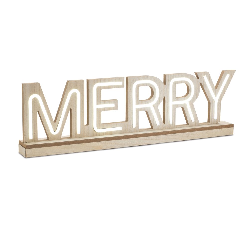 Set of Two Beige And White Christmas Tabletop Sign with LED