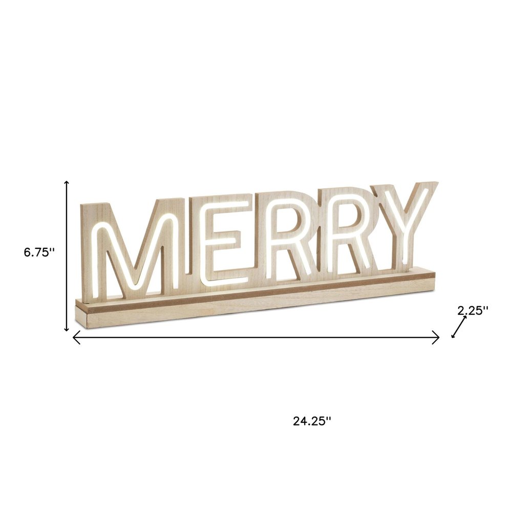 Set of Two Beige And White Christmas Tabletop Sign with LED