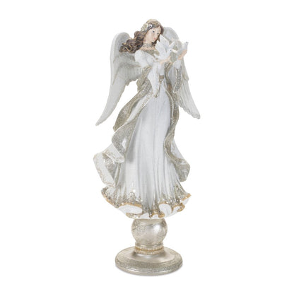 21" White And Gold Resin Angel Christmas Tabletop Sculpture