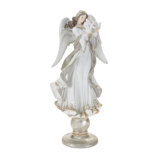 21" White And Gold Resin Angel Christmas Tabletop Sculpture