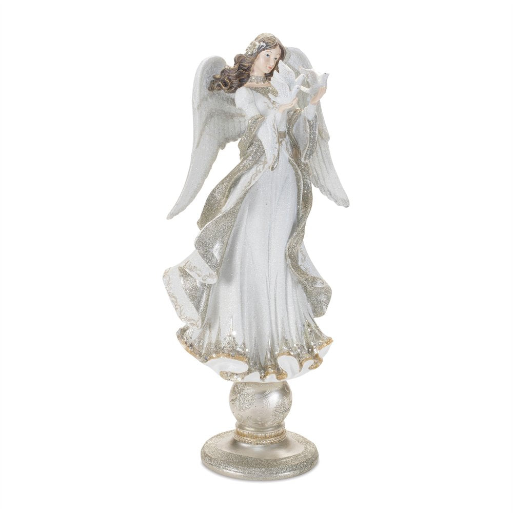 21" White And Gold Resin Angel Christmas Tabletop Sculpture