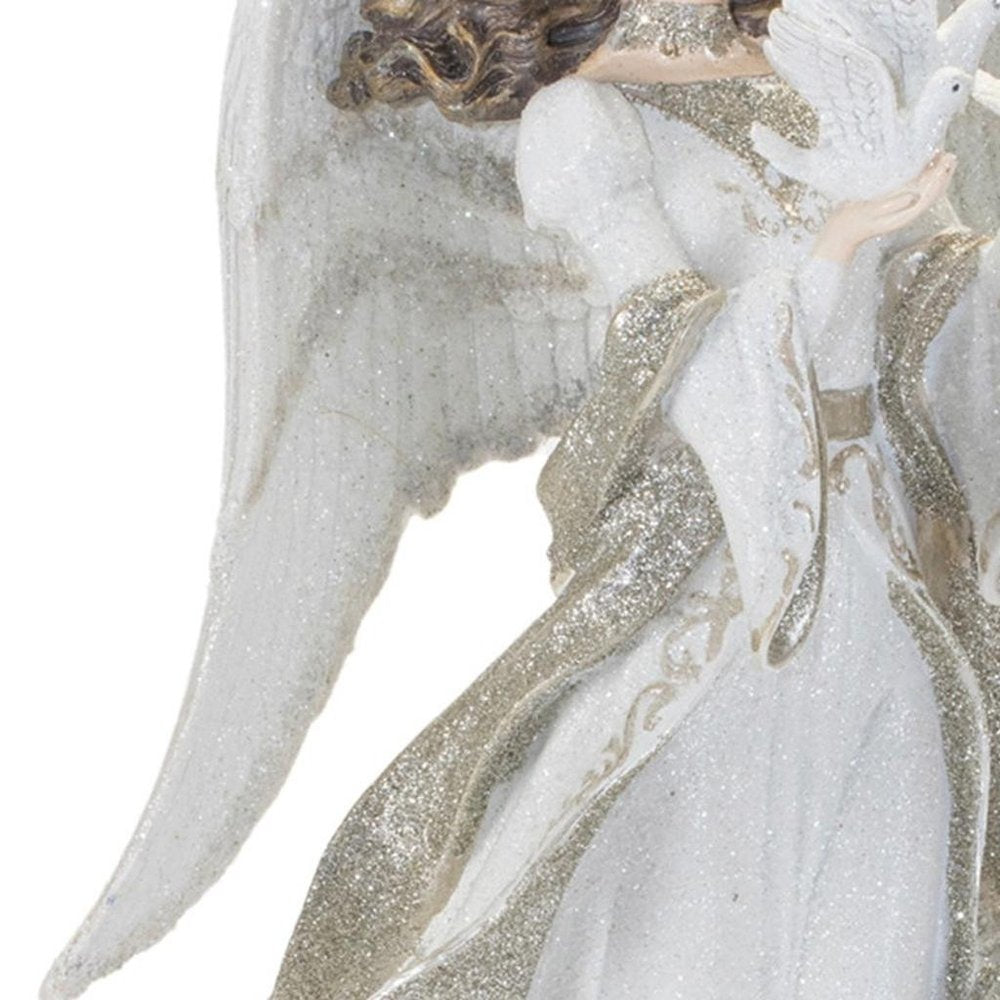 21" White And Gold Resin Angel Christmas Tabletop Sculpture