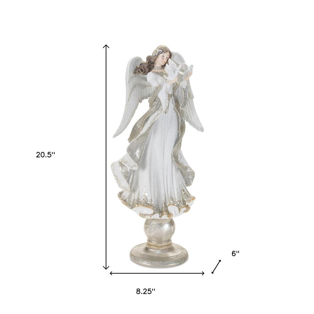 21" White And Gold Resin Angel Christmas Tabletop Sculpture