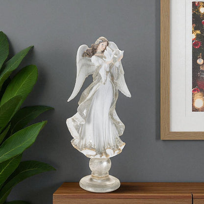 21" White And Gold Resin Angel Christmas Tabletop Sculpture