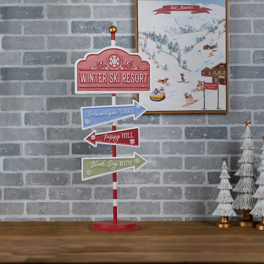 34" Red Blue And Green Iron Dog Tabletop Sign