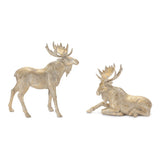 Set of Two Gold And Beige Polyresin Moose Christmas Figurine