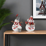 Set of Two White Red And Silver Polyresin Christmas Snowman Figurine