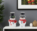 Set of Two White Red And Silver Polyresin Christmas Snowman Figurine