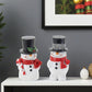 Set of Two White Red And Silver Polyresin Christmas Snowman Figurine
