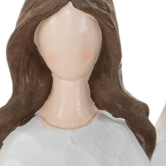 16" White And Brown Polyresin Angel Christmas Tabletop Sculpture