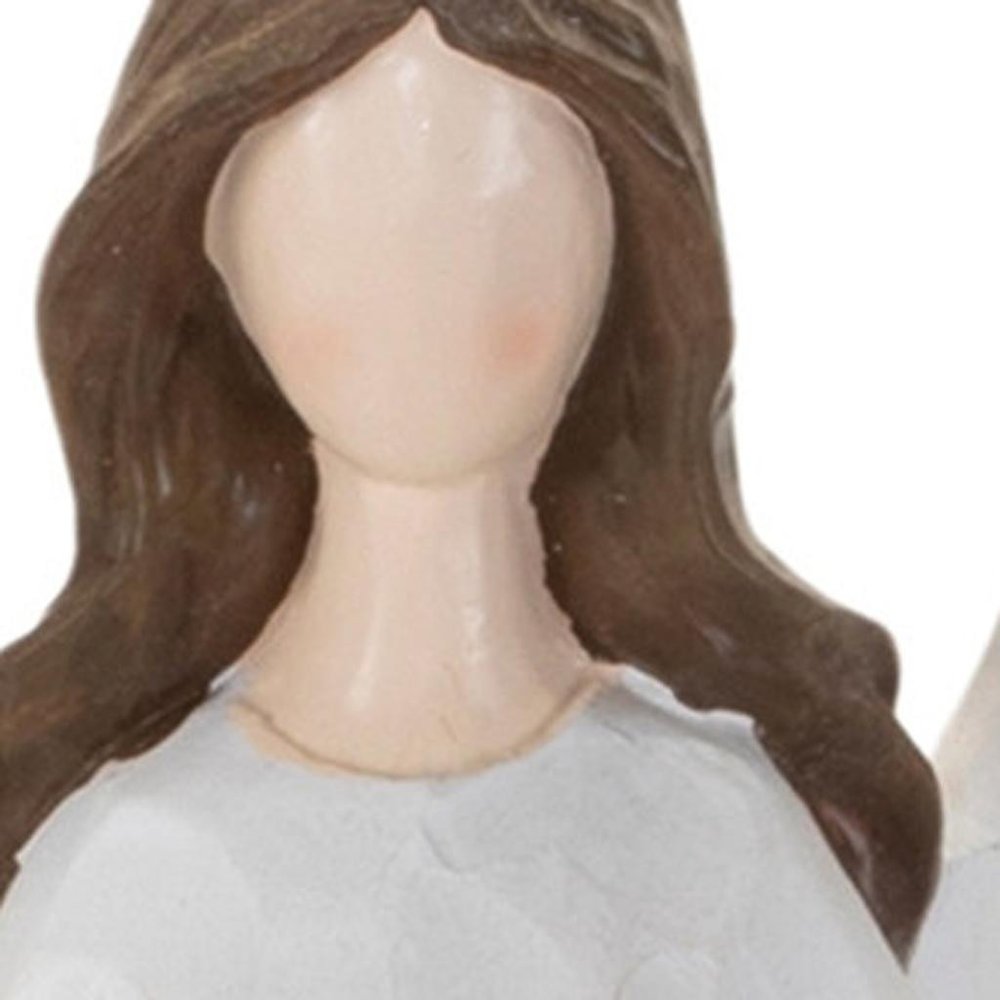 16" White And Brown Polyresin Angel Christmas Tabletop Sculpture