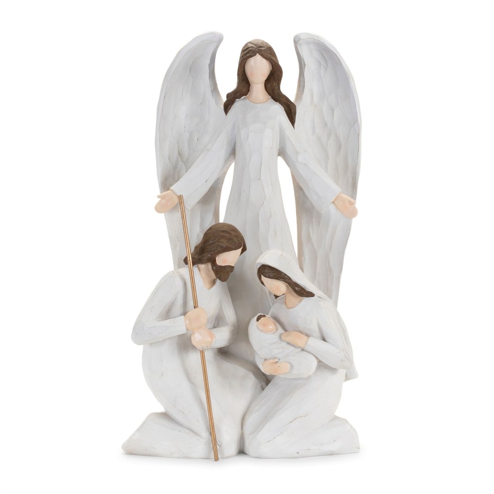 16" White And Brown Polyresin Angel Christmas Tabletop Sculpture