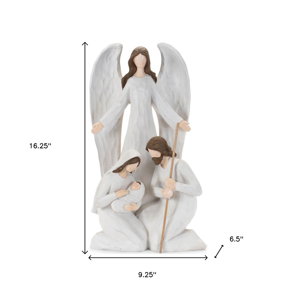 16" White And Brown Polyresin Angel Christmas Tabletop Sculpture