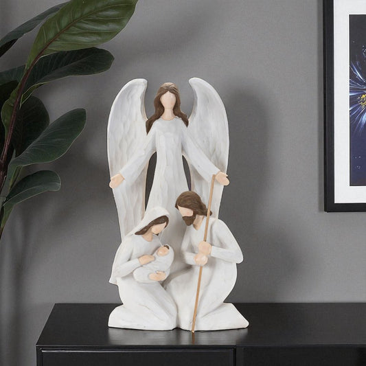 16" White And Brown Polyresin Angel Christmas Tabletop Sculpture