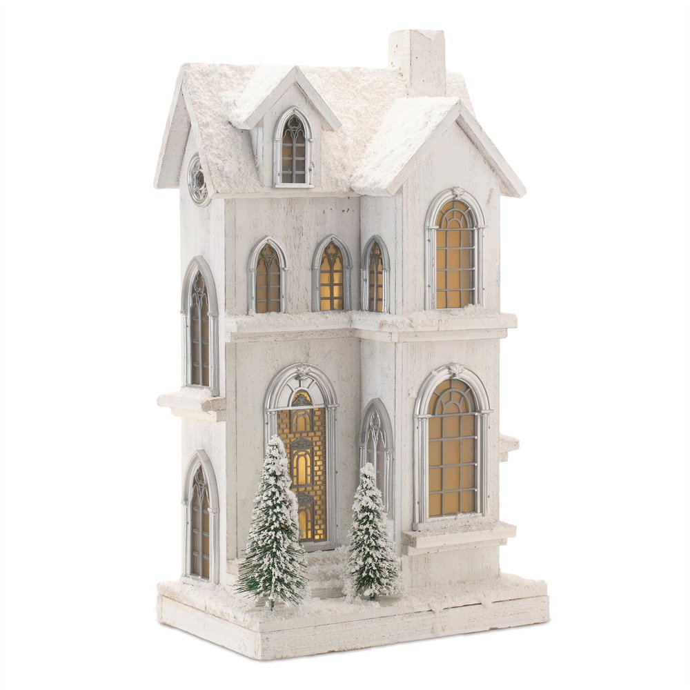 22" White And Green Wood Tabletop Sculpture with LED