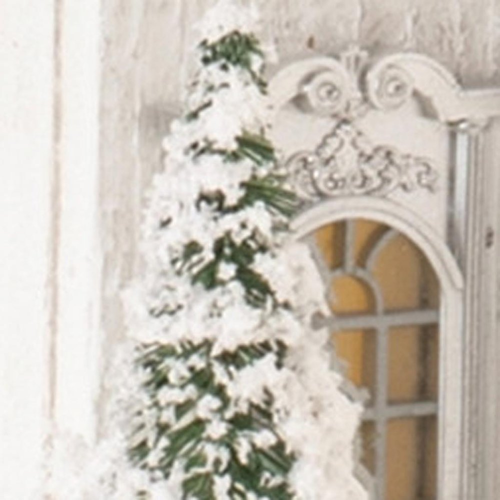 22" White And Green Wood Tabletop Sculpture with LED