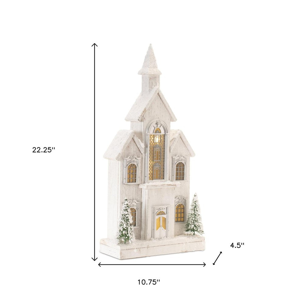 22" White And Green Wood Tabletop Sculpture with LED