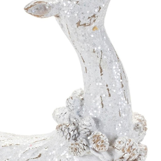Set of Two White Polyresin Deer Christmas Figurine