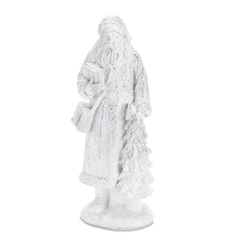 Set of Two White Polyresin Christmas Santa Figurine