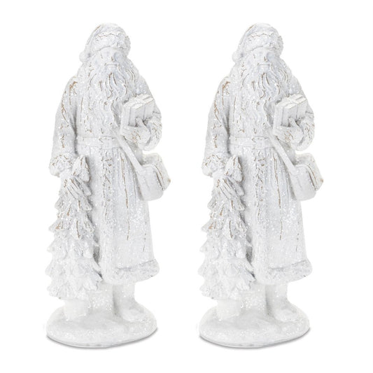 Set of Two White Polyresin Christmas Santa Figurine