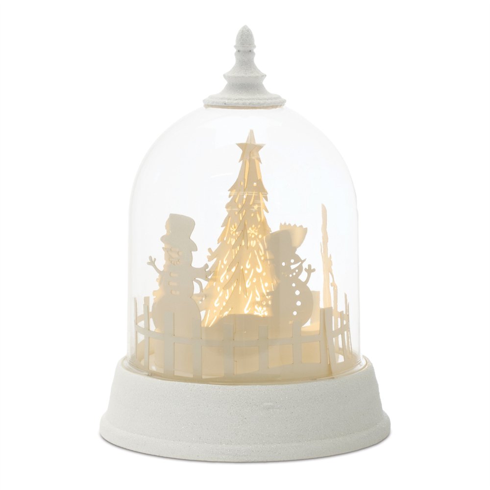 9" White Plastic Christmas Snowman Tabletop Sculpture with LED