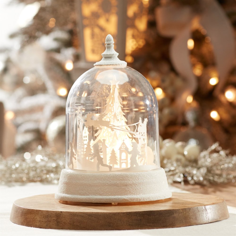 9" White Plastic Christmas Santa Tabletop Sculpture with LED