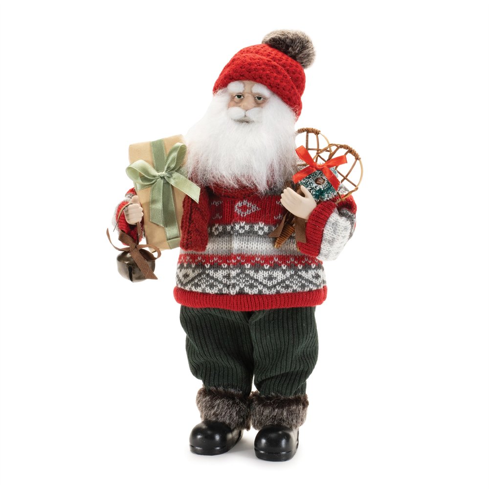 13" Red White And Black Fabric Christmas Santa Figurine