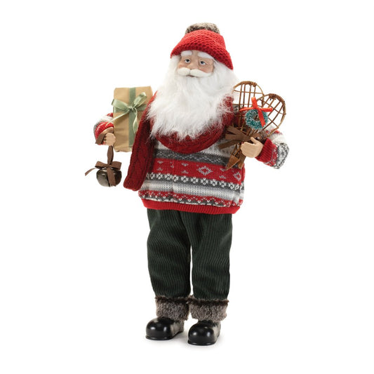 19" Red White And Black Fabric Christmas Santa Figurine