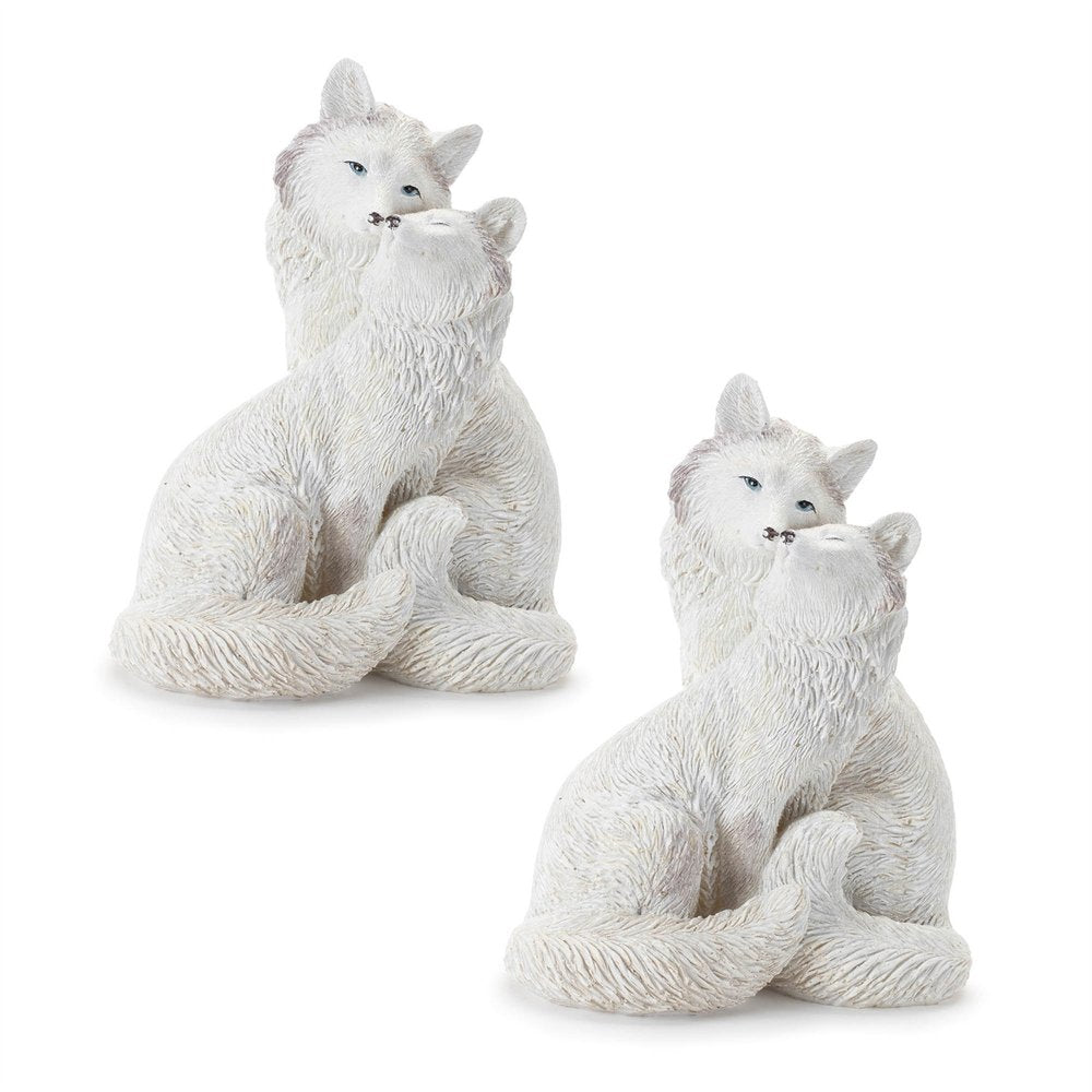 Set of Two White Polyresin Fox Figurine