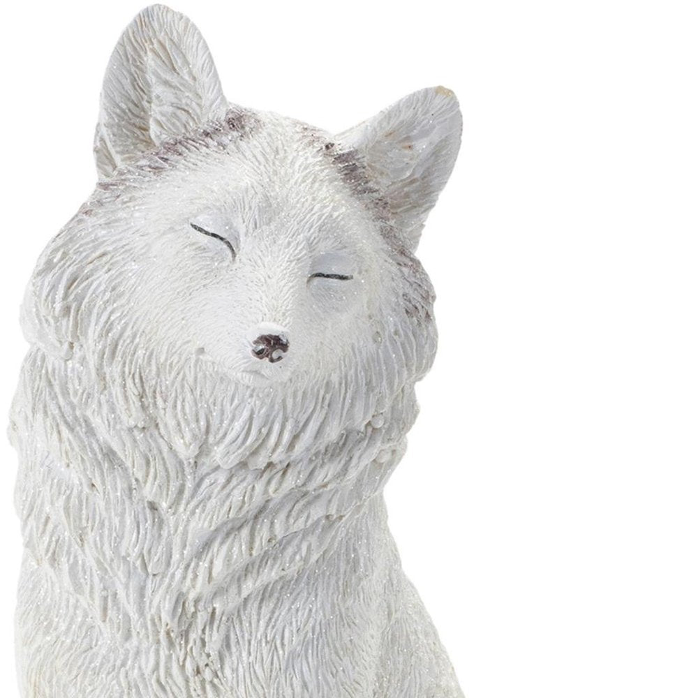 Set of Two White Polyresin Fox Figurine