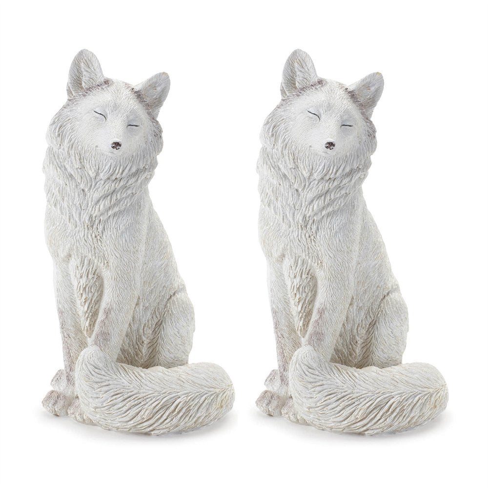Set of Two White Polyresin Fox Figurine