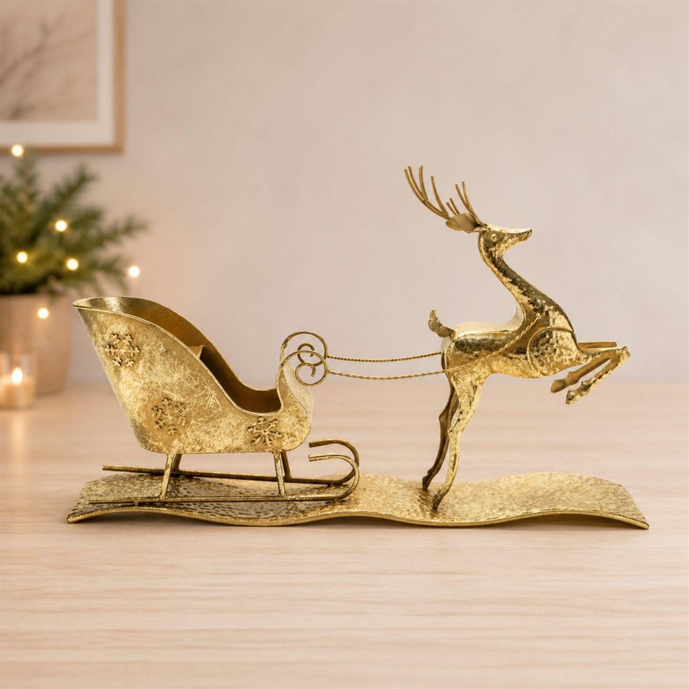 15" Gold Iron Deer Christmas Tabletop Sculpture