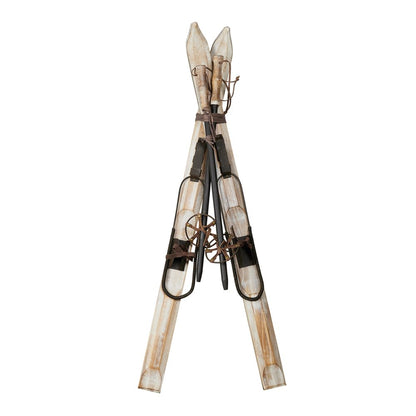 36" Beige And Brown Skiing Tabletop Sculpture