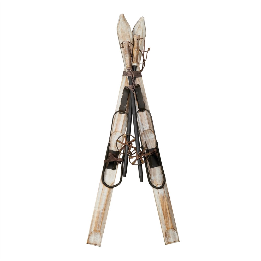 36" Beige And Brown Skiing Tabletop Sculpture