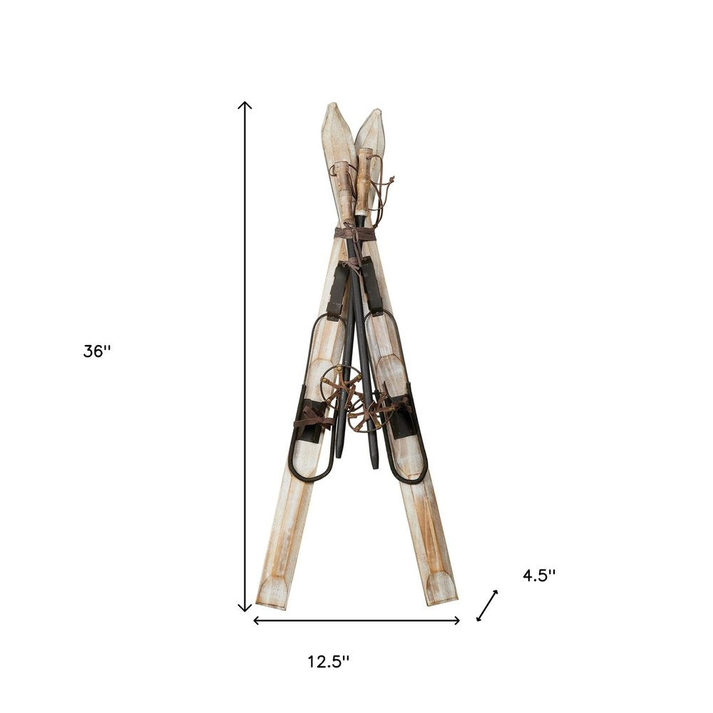 36" Beige And Brown Skiing Tabletop Sculpture