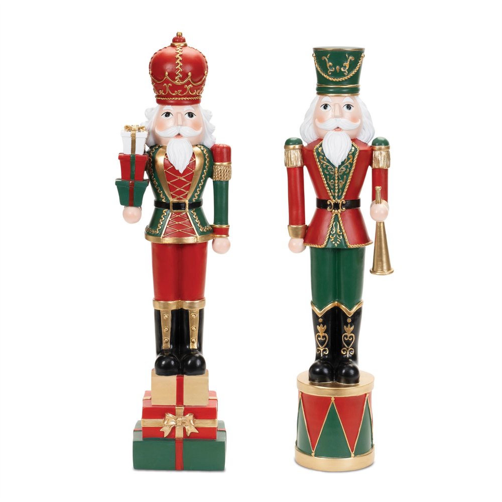 Set of Two Red Green And Black Polyresin Tabletop Sculpture