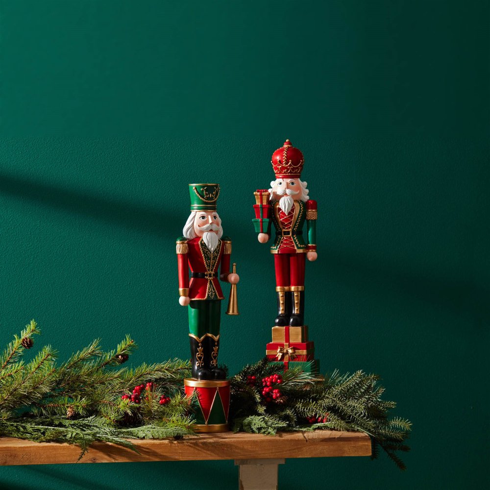 Set of Two Red Green And Black Polyresin Tabletop Sculpture