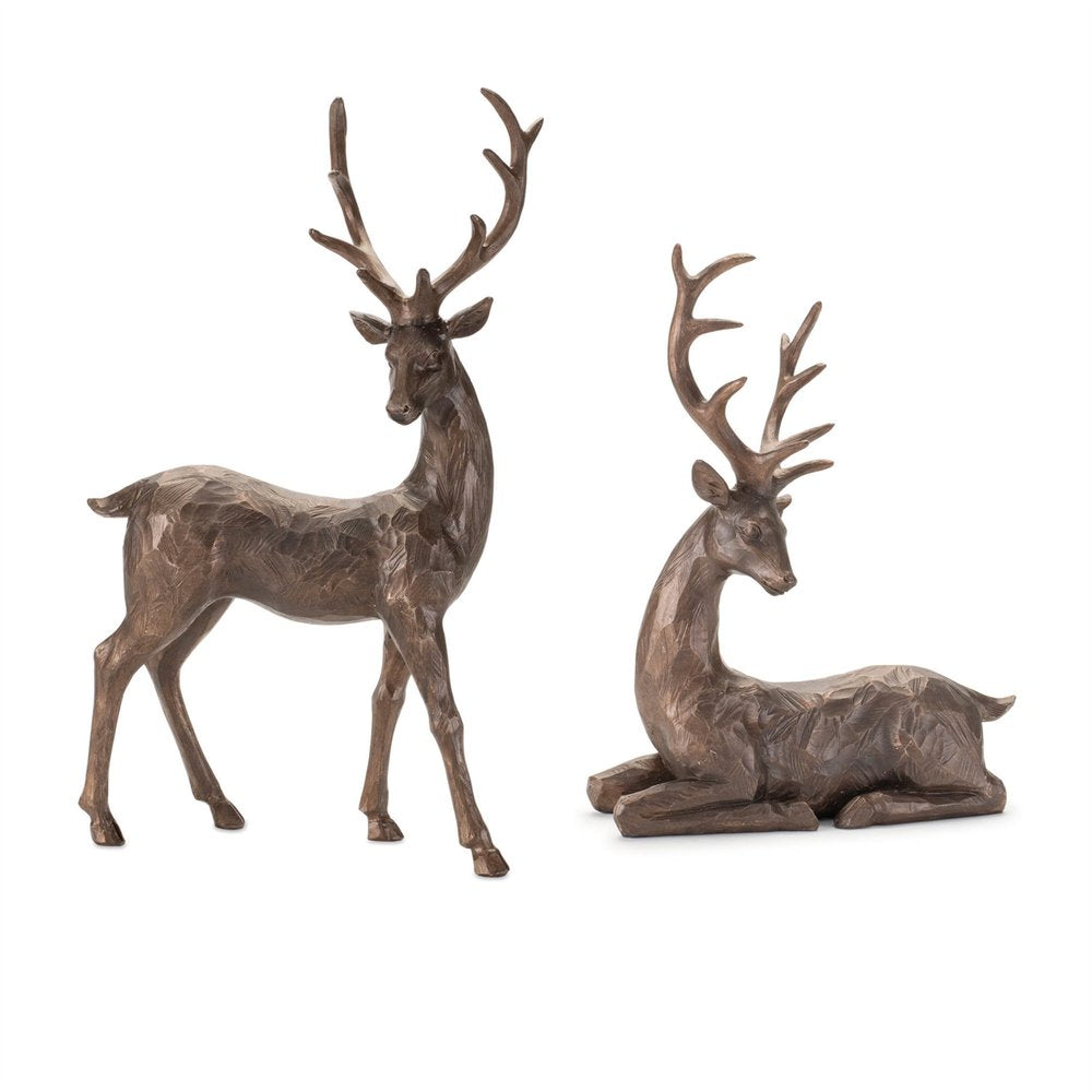 Set of Two Brown Polyresin Deer Figurine