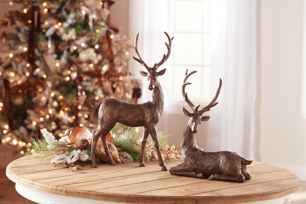 Set of Two Brown Polyresin Deer Figurine
