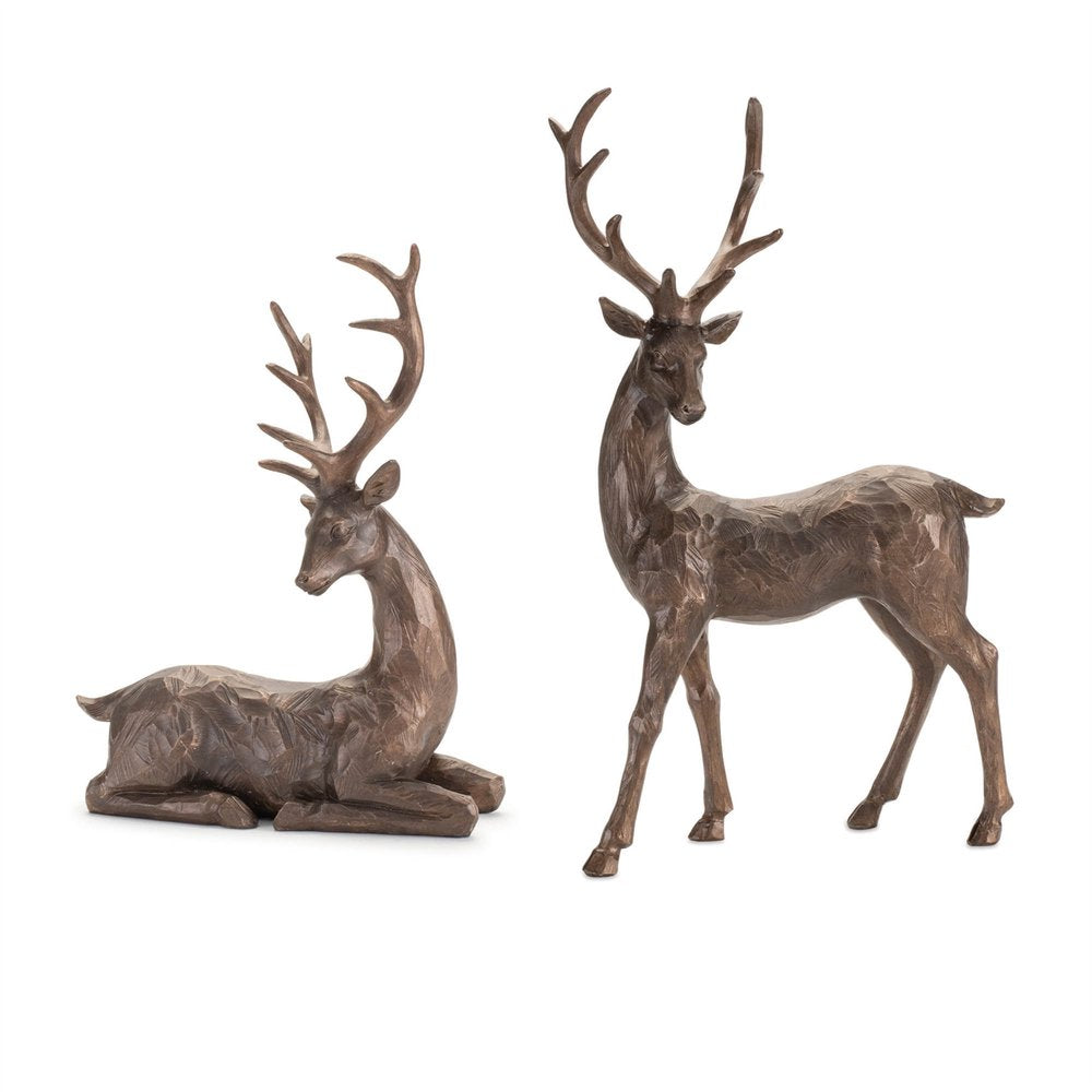 Set of Two Brown Polyresin Deer Figurine