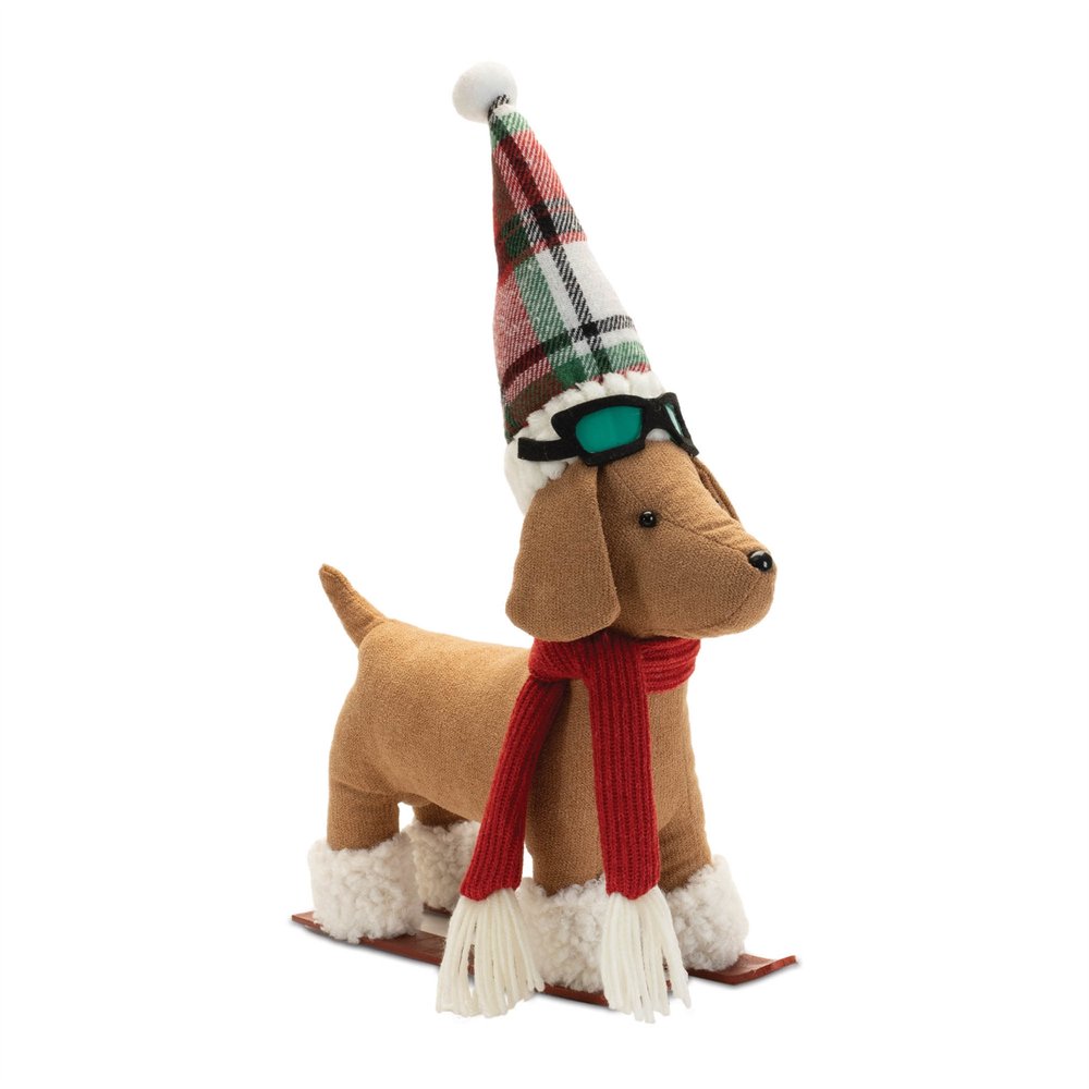 Set of Two Red White And Green Fabric Dog Figurine