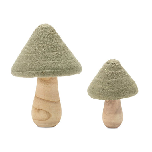 Set of Two Green And Gold Mushroom Tabletop Sculpture