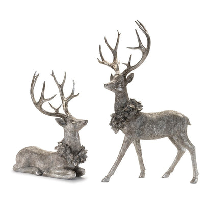 Set of Two Silver And Black Polyresin Deer Christmas Figurine