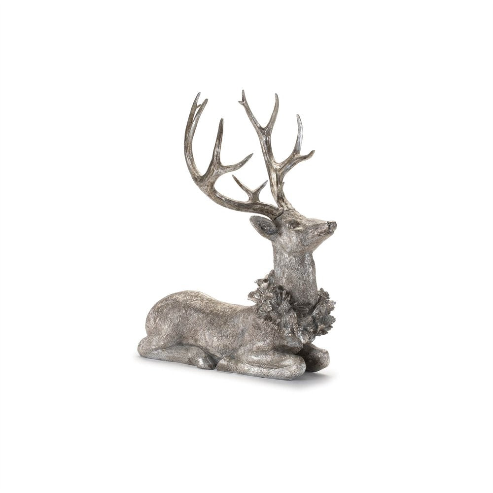 Set of Two Silver And Black Polyresin Deer Christmas Figurine