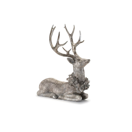 Set of Two Silver And Black Polyresin Deer Christmas Figurine