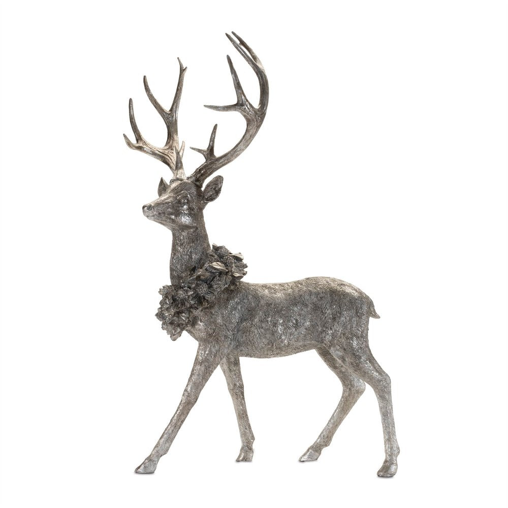 Set of Two Silver And Black Polyresin Deer Christmas Figurine
