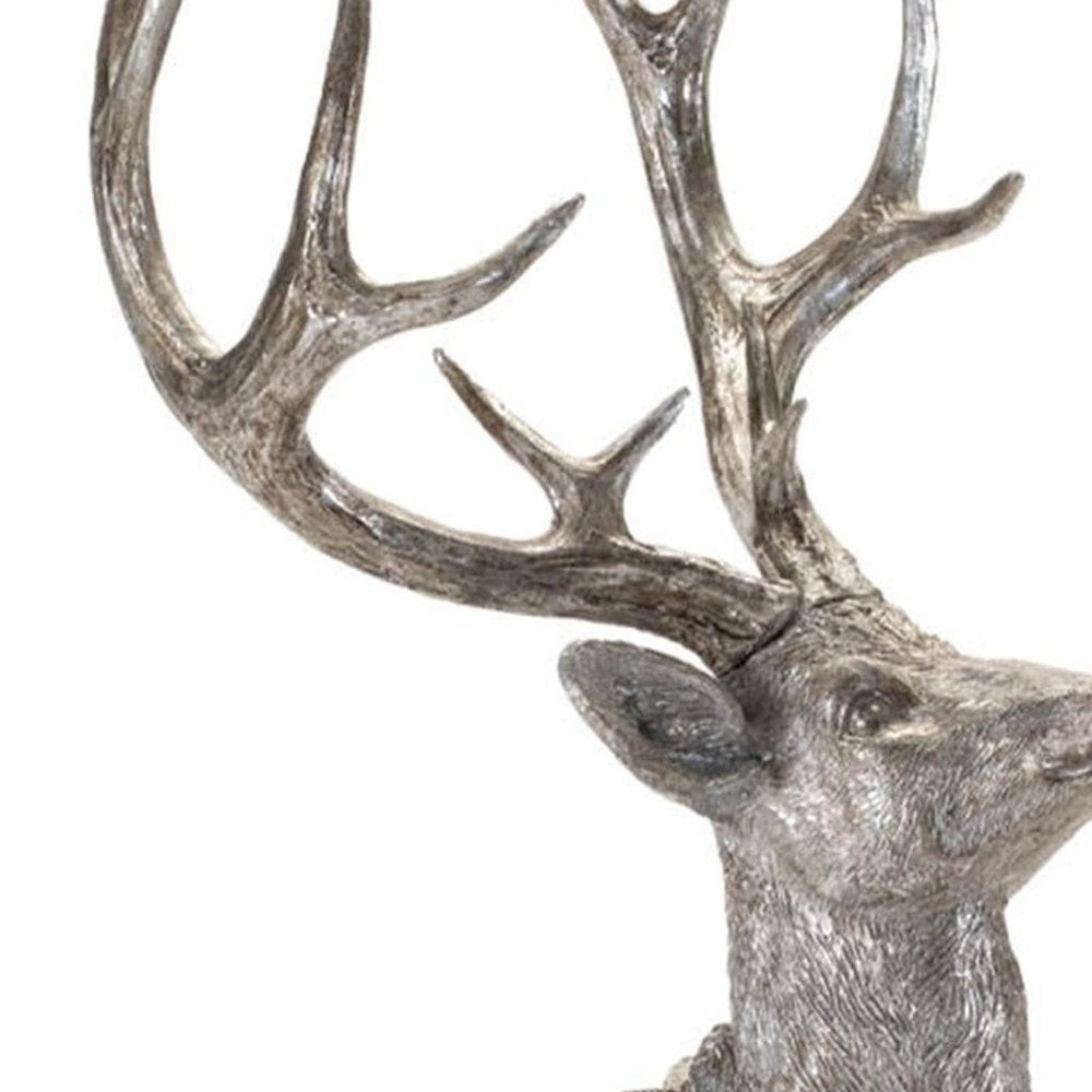 Set of Two Silver And Black Polyresin Deer Christmas Figurine