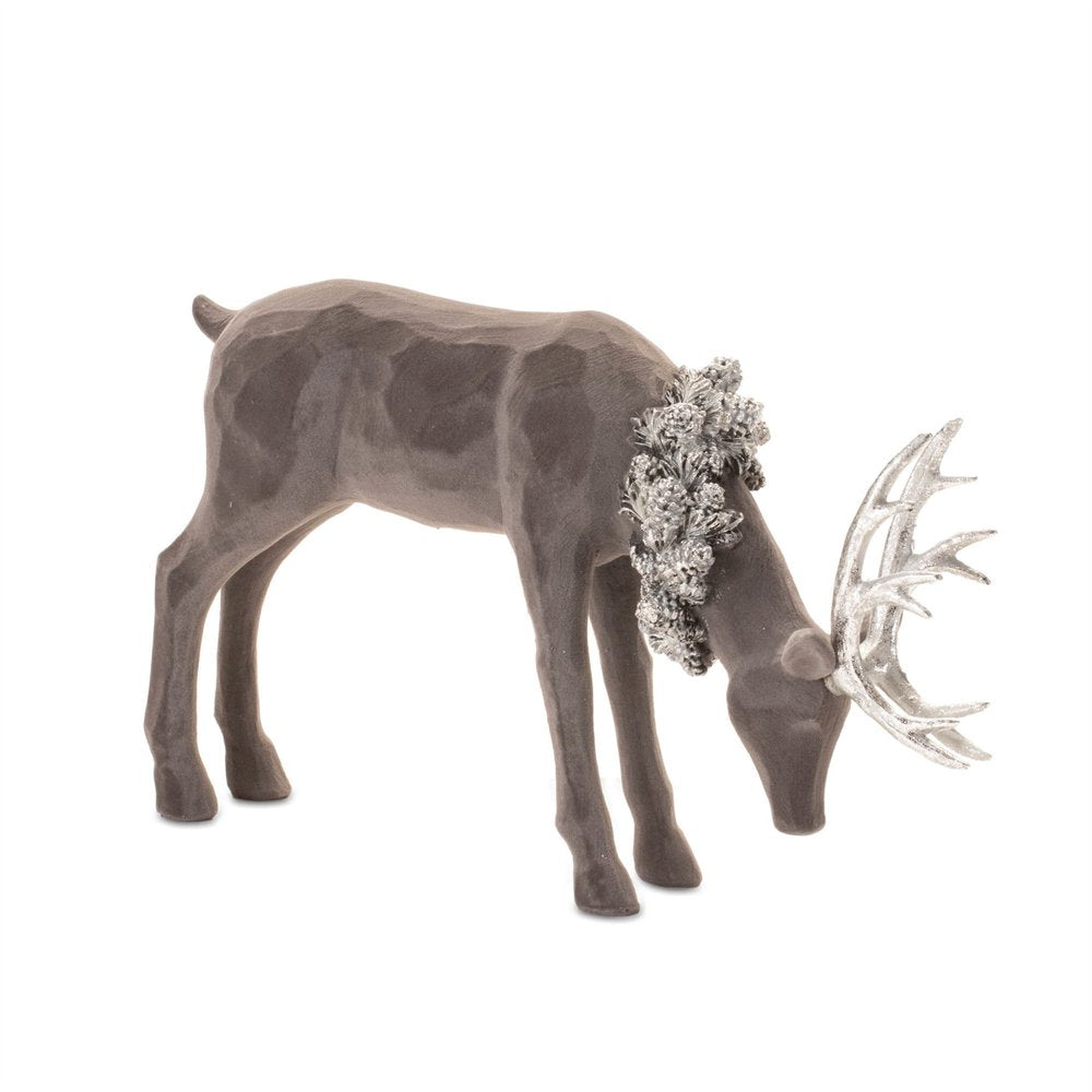 Set of Two Gray Resin Deer Christmas Figurine