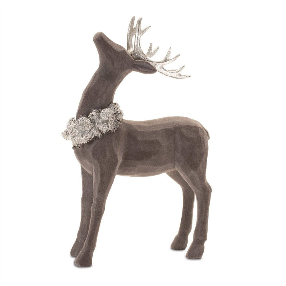 Set of Two Gray Resin Deer Christmas Figurine